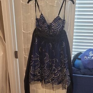 B Darlin Blue and Silver Prom Dress